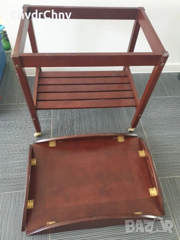 Винтидж помощна дървена масичка на колела/маса-табла за сервиране 60x70x50см, снимка 2 - Маси - 51439731