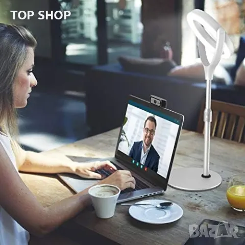 Нов LED Светлинен пръстен за бюро със стойка и държач за телефон/USB, снимка 5 - Чанти, стативи, аксесоари - 49509738