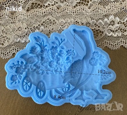 Гъска патица с каруца цвеття силиконов молд горма фондан гипс декор украса, снимка 2 - Форми - 43766928