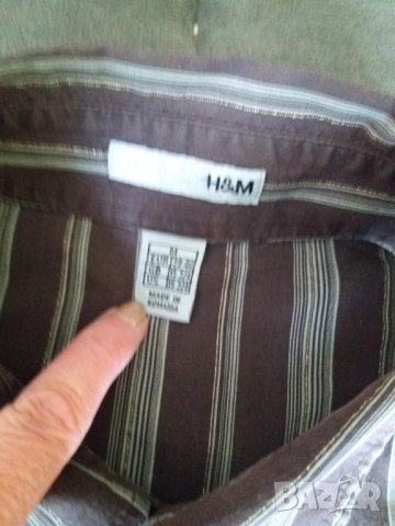 Мъжка риза марка H&M тънка тъмнокафява със златна нишка , снимка 4 - Ризи - 32892382