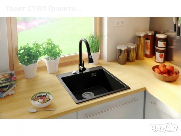 Кухненска Мивка от гранит модел Осло 50 XXL 490 x 500 mm - Черна, снимка 4 - Други - 38518591