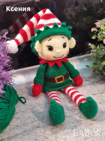 Плетена играчка Елф, Плетени, ръчно изработени, Подарък за Коледа, снимка 3 - Плюшени играчки - 51949600