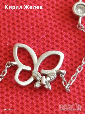 Сребърна гривна с висулка Пеперуда 🦋 с кристали елегантна финна 52412, снимка 2 - Гривни - 53070760