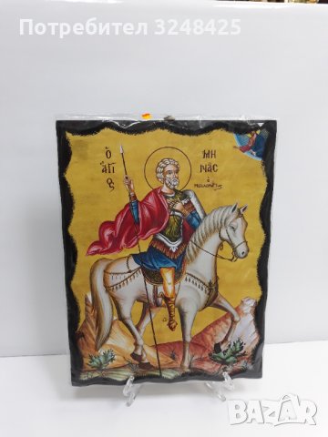 Голяма икона на Свети Мина - Закрилник на Семейството - ръчна изработка, снимка 8 - Икони - 37640239