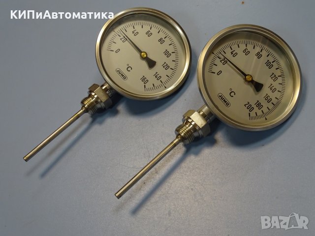 биметален термометър JUMO thermometer ф100mm, 0/+160°C, 0/+200°C, L-85mm, снимка 1 - Резервни части за машини - 35180837
