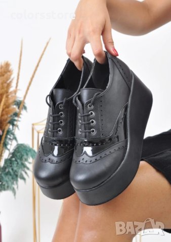 Обувки на платформа - черна кожа - 450-L, снимка 2 - Дамски ежедневни обувки - 34494814