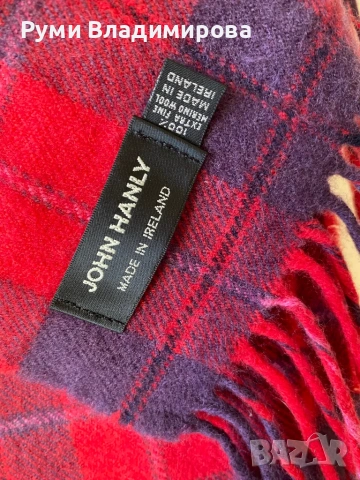 Мъжки, кариран шал от 100 % вълна, John Hanly, снимка 3 - Шалове - 53254456