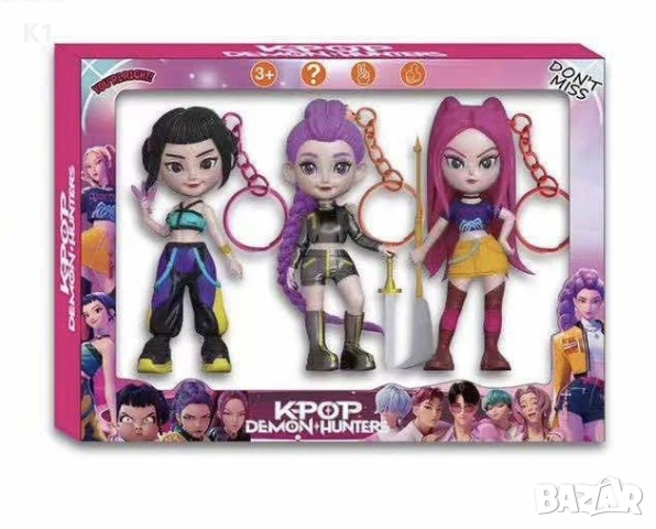 Голям комплект 3 броя фигурки ключодържатели K-POP Demon Hunters Rumi/Mira/Zoey Кей Поп