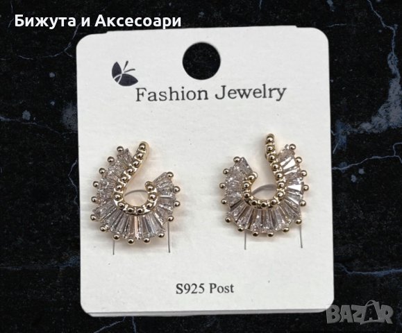 Нежни обеци по ухото обеци с кристали и родий M30423-1, снимка 1