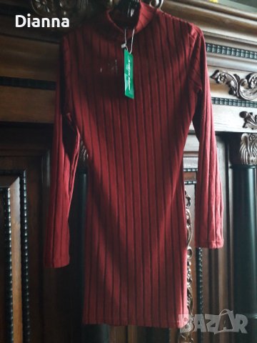 НОВА Дамска ежедневна рокля с дълъг ръкав цвят бордо на SHEIN, снимка 2 - Рокли - 43503948