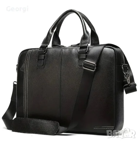 Луксозна, Елегантна и Стилна - Черна кожена чанта / Портфейли за лаптоп 15”!!, снимка 2 - Чанти - 49314995