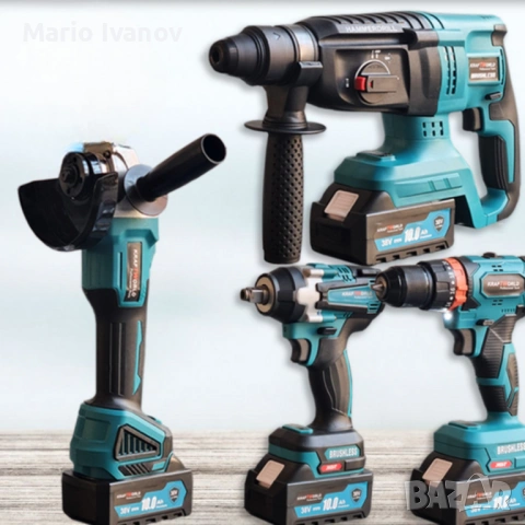 Комплект 4 в 1 - акумулаторен перфоратор, винтоверт, гайковерт и ъглошлайф 36V, снимка 5 - Други инструменти - 53379440