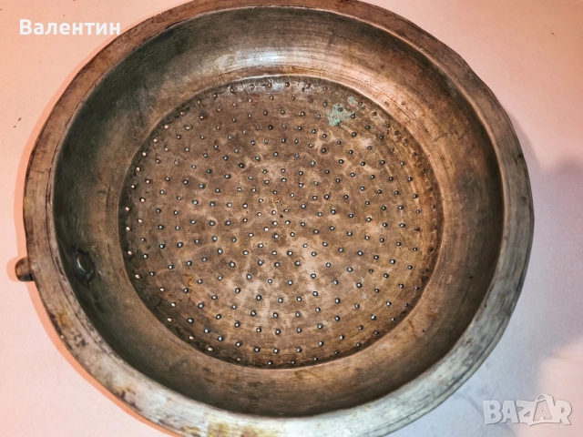 Бакърено сито с дръжка 14, снимка 3 - Антикварни и старинни предмети - 52524636