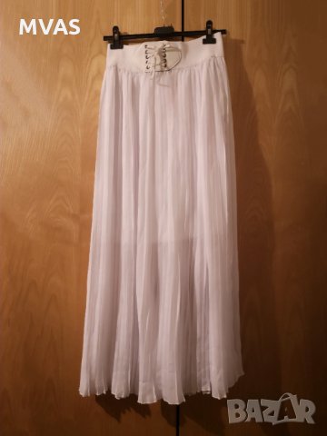 Нова дълга лятна бяла плисирана пола с колан M-L, снимка 1