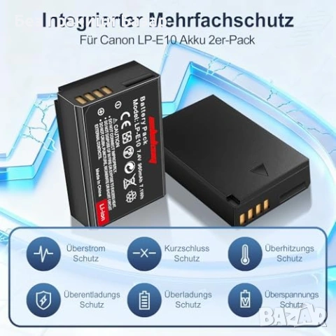 Нови LP-E10 батерии 2 броя за Canon EOS 2000D 4000D 1100D 1200D фото, снимка 3 - Батерии, зарядни - 53534325