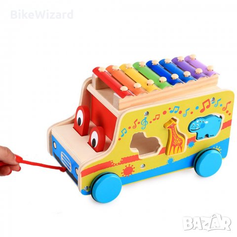  Funny Multifunctional Pull Bus  дървена играчка НОВА, снимка 1 - Образователни игри - 33682482