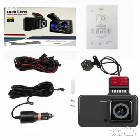 Видеорегистратор DUAL LENS FULL HD1080 с 3 лещи и нощно виждане, снимка 3 - Аксесоари и консумативи - 53447846