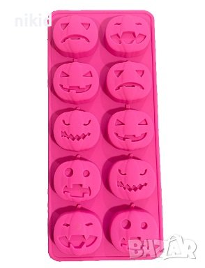 10 бр тикви тиква фенер Хелоуин Halloween силиконов молд форма шоколадови бонбони фондан и др