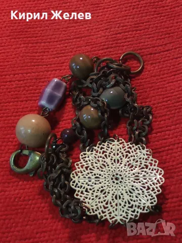 ФЛОРАЛНА ФИЛИГРАНЕН Тип МЕСИНГОВА ВИНТИДЖ ГРИВНА с ЦВЕТНА АРТ КЕРАМИКА 30523, снимка 10 - Гривни - 47298445