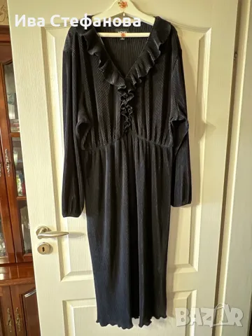 Разкошна нова черна еластична ситно плисе плисирана солей дълга елегантна рокля 