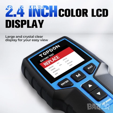 Професионален Тестер за автомобилни акумулатори 12V 24V тестер натоварване TOPDON BT200 Диагностика, снимка 7 - Аксесоари и консумативи - 51377620