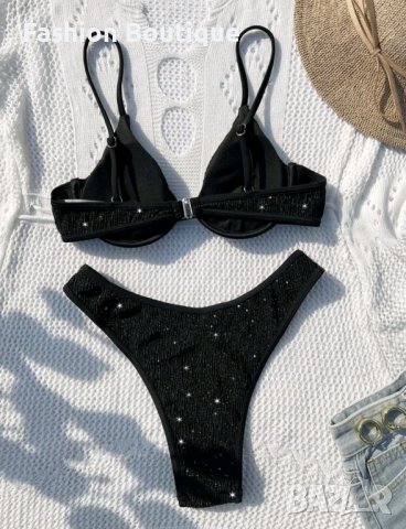 Черен бански с бляскави частици , снимка 2 - Бански костюми - 44050698