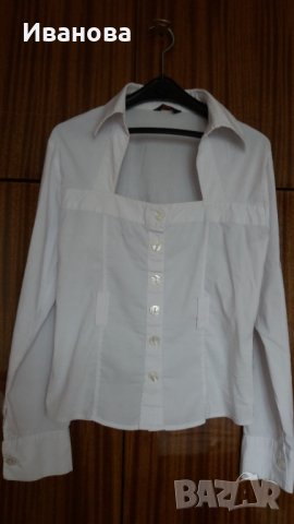 Бяла блуза с дълъг ръкав, снимка 1 - Ризи - 37311536