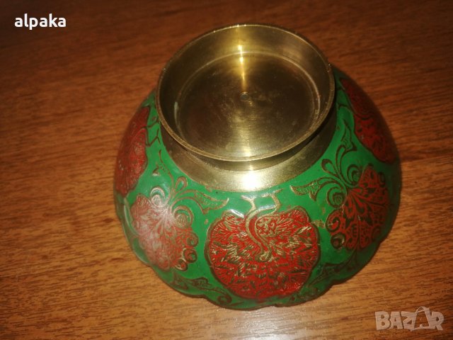 Продавам индийска месингова купа, клетъчен емайл,#536, снимка 3 - Декорация за дома - 43802145