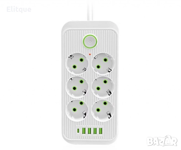 Разклонител 220V с 6 гнезда, 4 USB порта + 2xType C, Digital One SP00985, Бял, 1.5 м, 2500W, с ключ, снимка 4 - Други стоки за дома - 52594718
