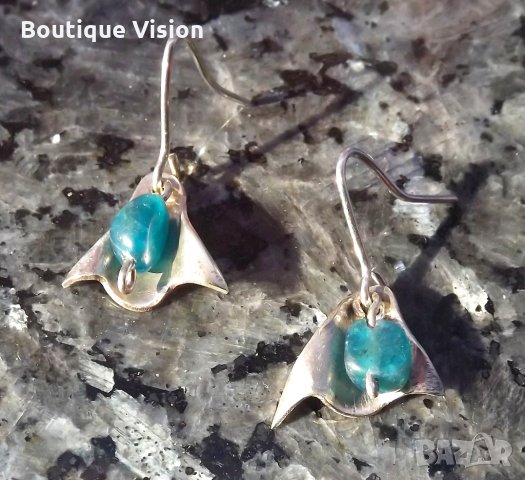 Ново! Сребърни обеци проба 950 с естествени камъни - Апатит