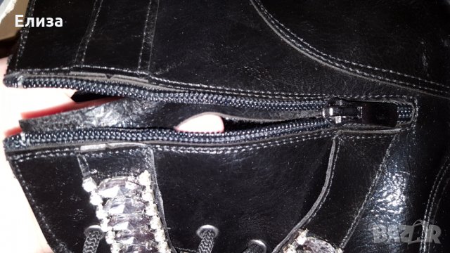 Лачени Кубинки боти 38 на лека платформа нови с акцент катарами с кристалчета, снимка 2 - Дамски боти - 34738872