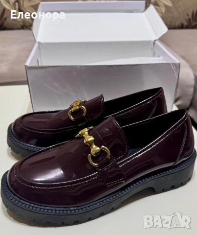 Дамски винено червени мокасини с метален декор, снимка 2 - Дамски елегантни обувки - 52190422
