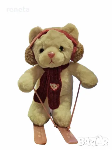 Играчка Мече, Тип Скиор,  Плюшен,  Бял/Розов, 30 см, снимка 1