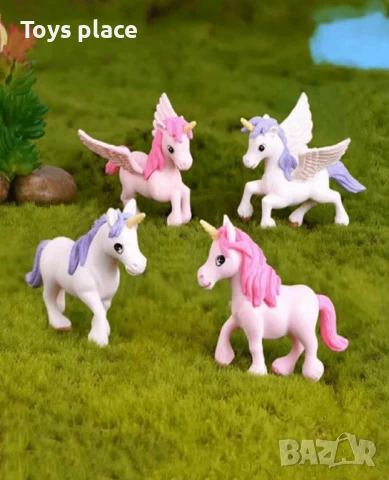 Комплект фигурки за торта еднорог, пластмасови фигурки 
