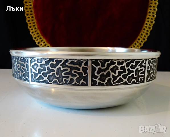 Норвежка калаена купа,салатиера от калай,релеф. , снимка 2 - Антикварни и старинни предмети - 51526952