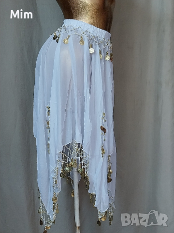 S/M Бяла раздвижина пола с златисти парички за парти / кючек /, снимка 3 - Поли - 44872468