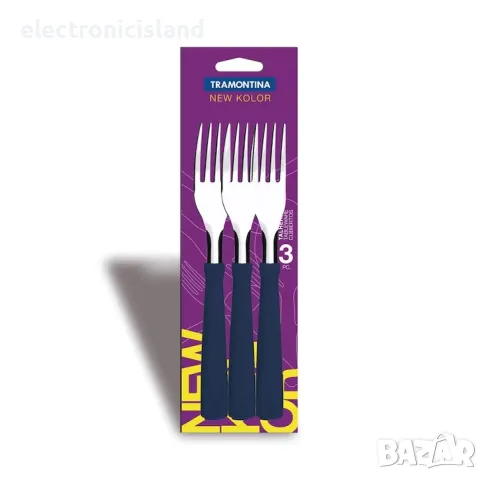 Сет 3 броя Прибор Tramontina (Бразилия) - нож, вилица или лъжица, синя дръжка, снимка 3 - Прибори за хранене, готвене и сервиране - 48451547