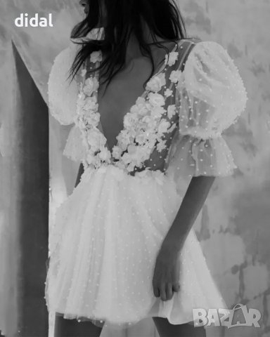 Изумителна рокля с перли и релефни цветя , снимка 1 - Рокли - 37860125