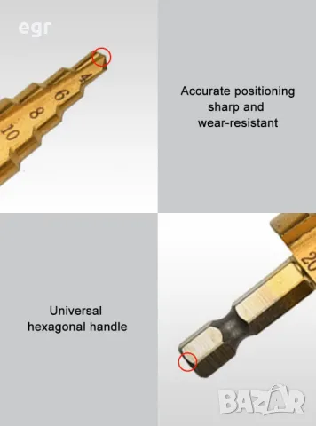 Стъпаловидни конусни титаниеви свредла комплект, снимка 4 - Други инструменти - 49847130