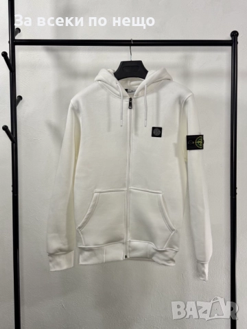Stone Island Мъжки Бял Суитшърт Със Шито Лого И С Качулка🔝Худи Код V.B.77