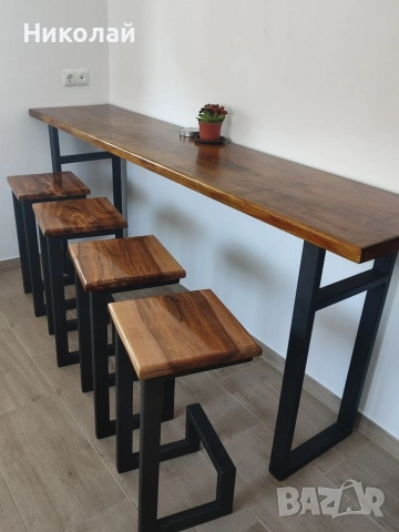 бар маса от масив и желязо , снимка 9 - Маси - 53556156