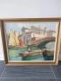 Knut Norman 72х60см/стара голяма шведска картина масло върху фазер/Венеция-мост-лодка/дървена рамка, снимка 1