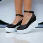 Обувки на платформа - черна кожа с бяло ходило - 125K, снимка 1 - Дамски ежедневни обувки - 35725203