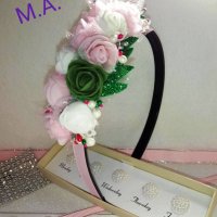 Диадема за малка и голяма госпожица с бели и нежно розово рози!, снимка 3 - Шноли, диадеми, ленти - 27969698