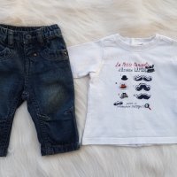Дънки и блуза за бебе 0-3 месеца, снимка 1 - Панталони и долнища за бебе - 37969147