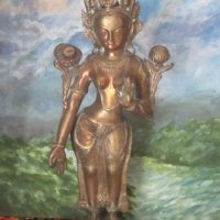 53 см голяма статуетка пластика фигура метал Богиня с ваджра, снимка 2 - Антикварни и старинни предмети - 33492892
