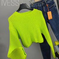 MANGO Дамски къс пуловер неон , снимка 5 - Блузи с дълъг ръкав и пуловери - 43196318