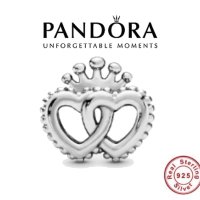 Талисман Пандора 925 Crown & Interwined Hearts Charm, снимка 1 - Гривни - 39310313