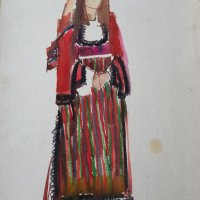 Калина Тасева Родопска носия Смолян акварел, снимка 2 - Картини - 38540591