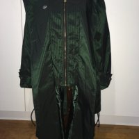 Френски нов бутиков шлифер тренч L Clara Couture зелен черно райе, снимка 5 - Шлифери - 27283202